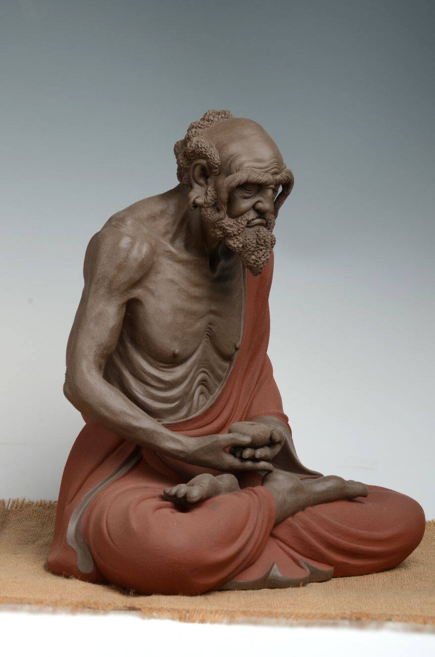 宜兴紫砂雕塑名家 郭栋 《达摩坐禅》