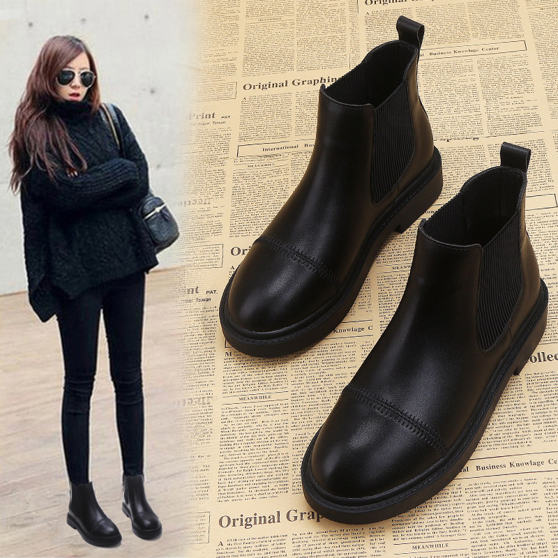 小短靴女2021新款春秋季单靴秋冬季女鞋秋款英伦马丁靴平底女靴子