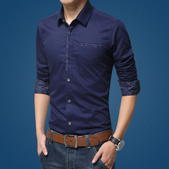 2016春季最新款男士衬衣纯棉修身型韩版纯色中年大码男式长袖衬衫