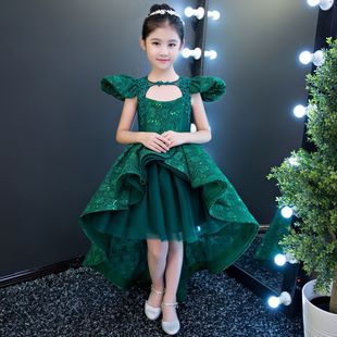 小女孩红地毯走秀舞台演出服装前短后长钢琴唱歌儿童生日公主礼裙