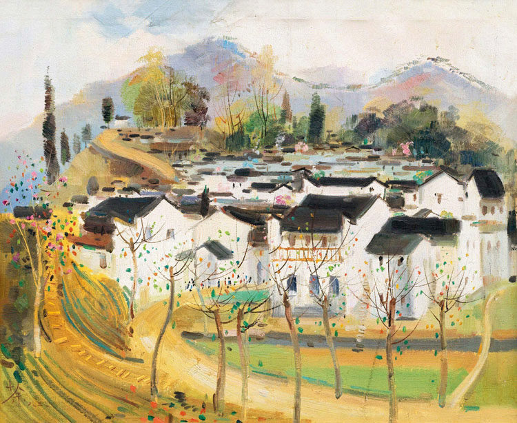 艺术微喷高清复制油画徽州宏村吴冠中风景装饰画现代装饰画