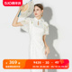 2024夏季新款时尚名媛新中式旗袍领荷叶袖修身显瘦白色提花连衣裙