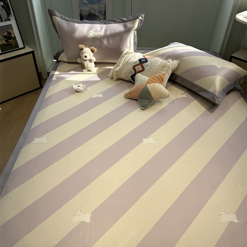 新品芋泥紫丝纹条兔兔冰藤席夏季凉空调席1.5m1.8母婴级床感席三