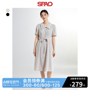 SPAO韩国同款2024年夏季新款女士时尚泡泡袖排扣连衣裙SPOWE25W02