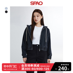 SPAO韩国同款2024年春季新款女士时尚连帽牛仔夹克外套SPJEE23G03