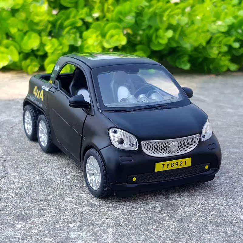 奔驰smart皮卡合金汽车模型仿真可开门六轮车模声光回力玩具小车