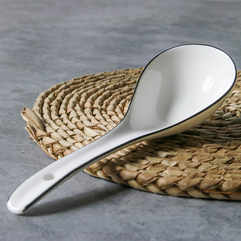 一折大瓷勺子 长柄 汤勺 家用_日式汤勺大号盛汤家用调羹陶瓷加厚大