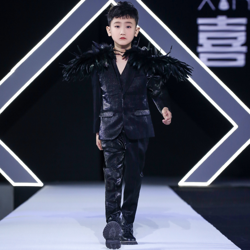 儿童礼服男童西装套装2021新款帅气小西服模特走秀主持人服装表演