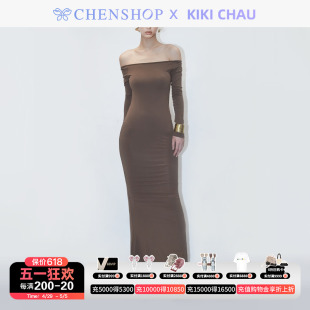 KIKI CHAU时尚RESSE一字肩鱼尾连衣桾秋冬百搭CHENSHOP设计师品牌