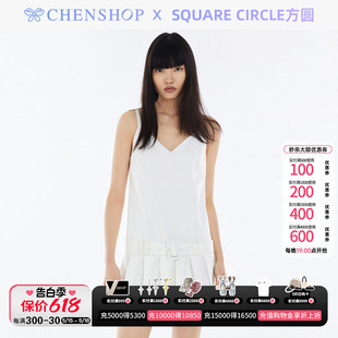 Square circle方圆时尚白色百褶吊带连衣裙女CHENSHOP设计师品牌