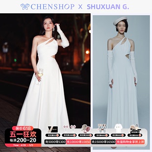 SHUXUAN G.宴会气质白色镂空长袖连衣裙礼服裙CHENSHOP设计师品牌