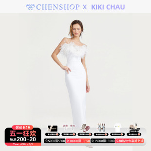 KIKI CHAU时尚'Adore’ Dress女士羽毛长款连衣裙CHENSHOP设计师