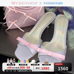 pannpann时尚Janice大蝴蝶结缀饰皮革高跟凉鞋CHENSHOP设计师PANN