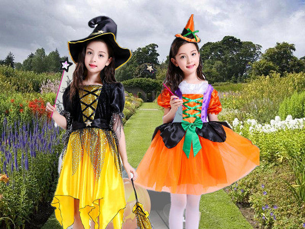 万圣节女童精灵装扮服装化装舞会女孩裙子女巫造型服小魔仙表演服_不