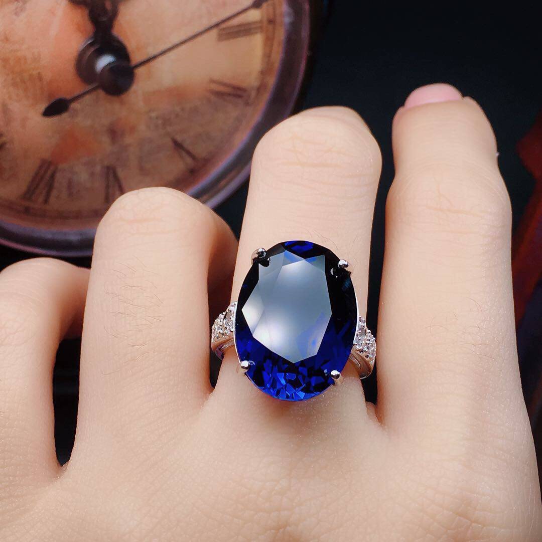 新款斯里兰卡蓝宝石戒指晶体全净火彩爆闪s925银精工镶嵌