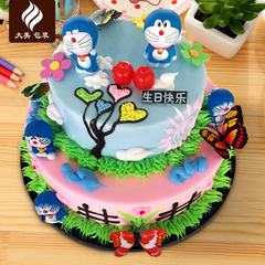 Y153欧式机器猫哆啦A梦创意双层卡通仿真生日蛋糕塑胶模型包邮