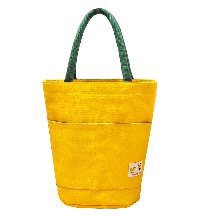 韩版带饭的手提袋子帆布零食卡通手拎袋午餐包饭盒袋圆形圆桶饭兜