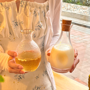 新中式茶馆冷萃茶杯玻璃杯壶托盘套装锤纹清酒壶创意冷泡茶水杯子