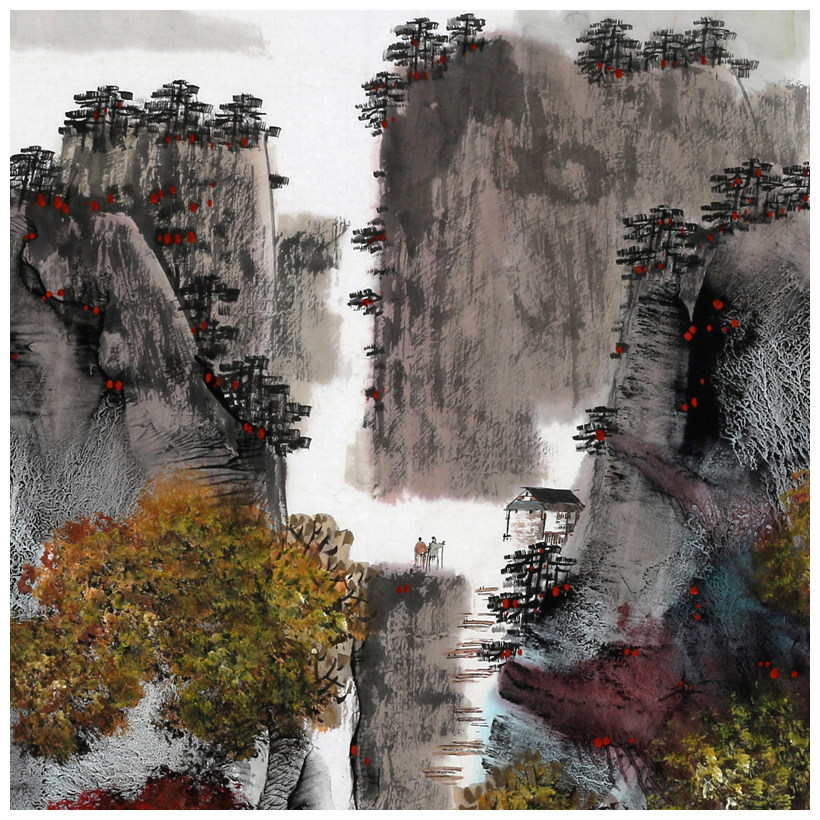 杨志安《霜林红树多》大尺寸 国家一级美术师 肌理画派创始人