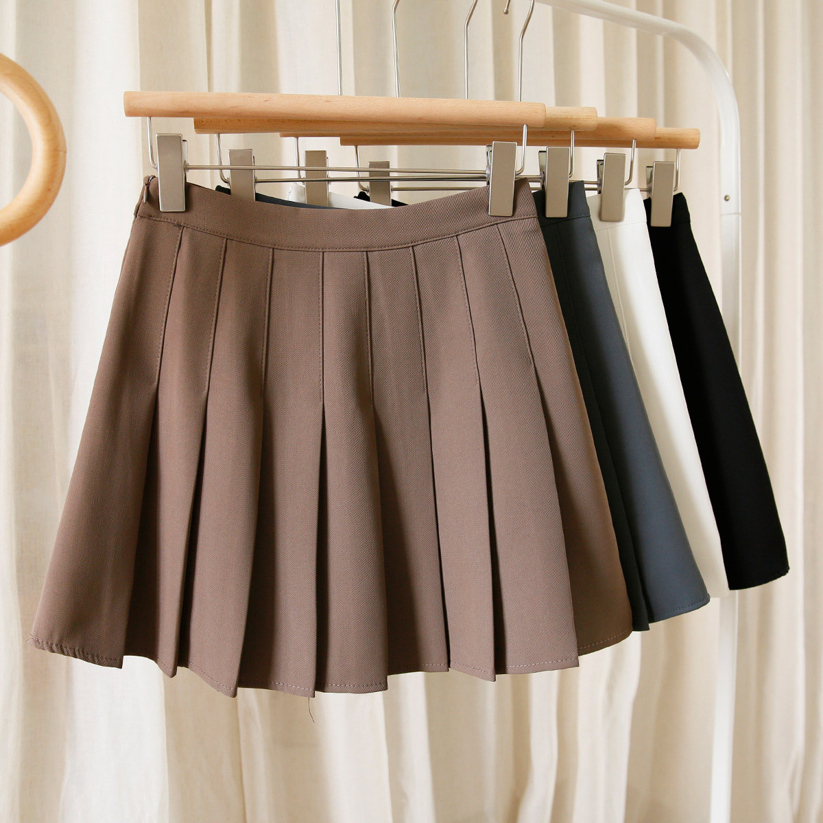 裙子纯色半身百褶裙短裙