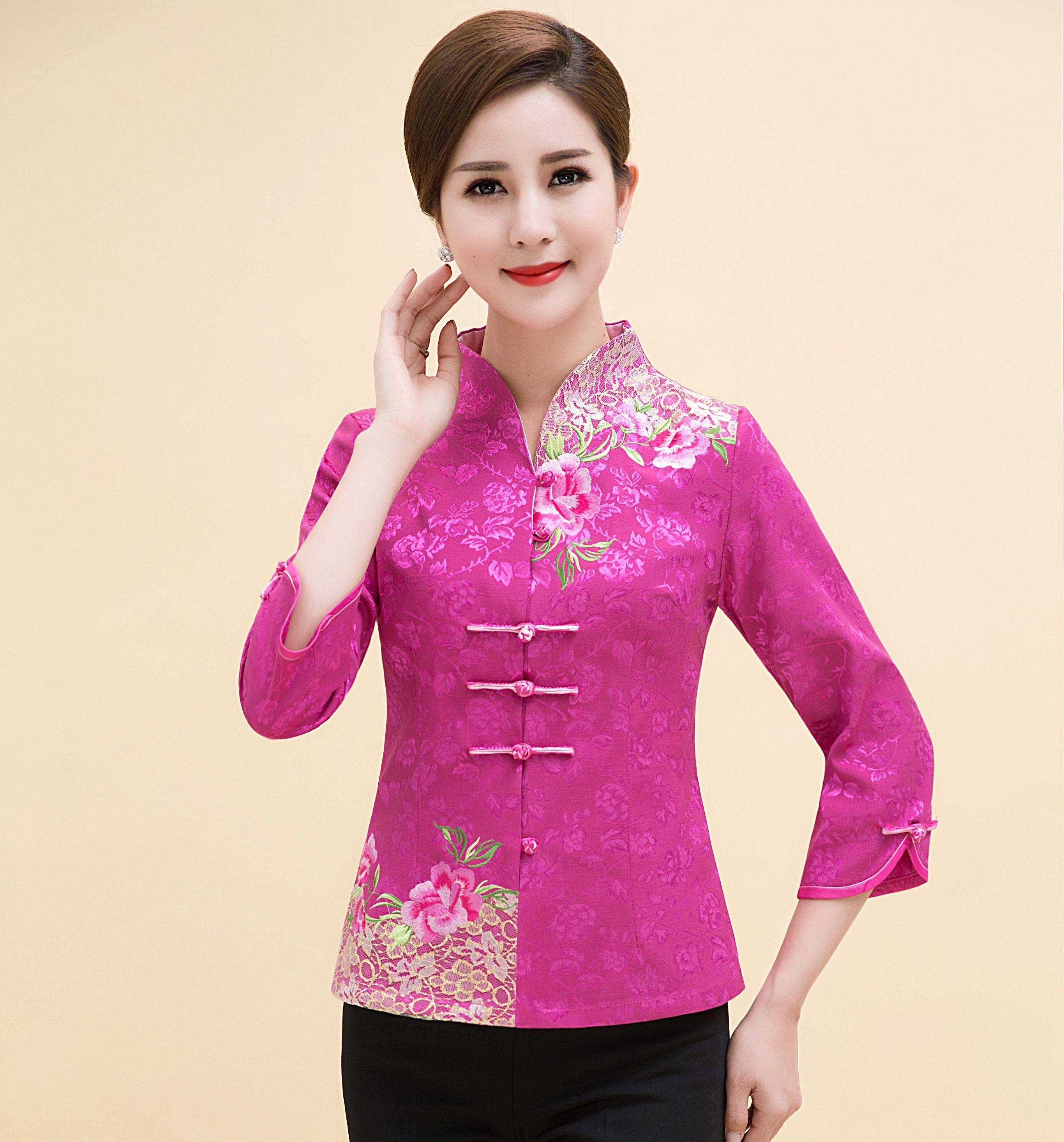春秋新品汉服中式改良复古盘扣唐装女装七分袖茶人服中袖旗袍上衣