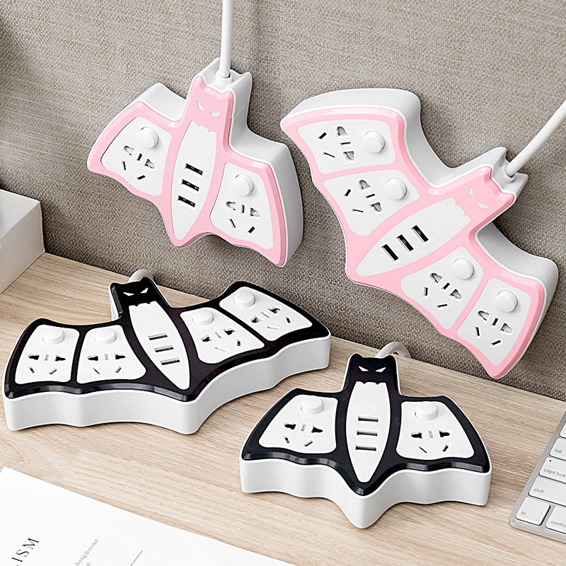 创意小型插座usb充电插排宿舍学生多功能插板带线接线插线板可爱