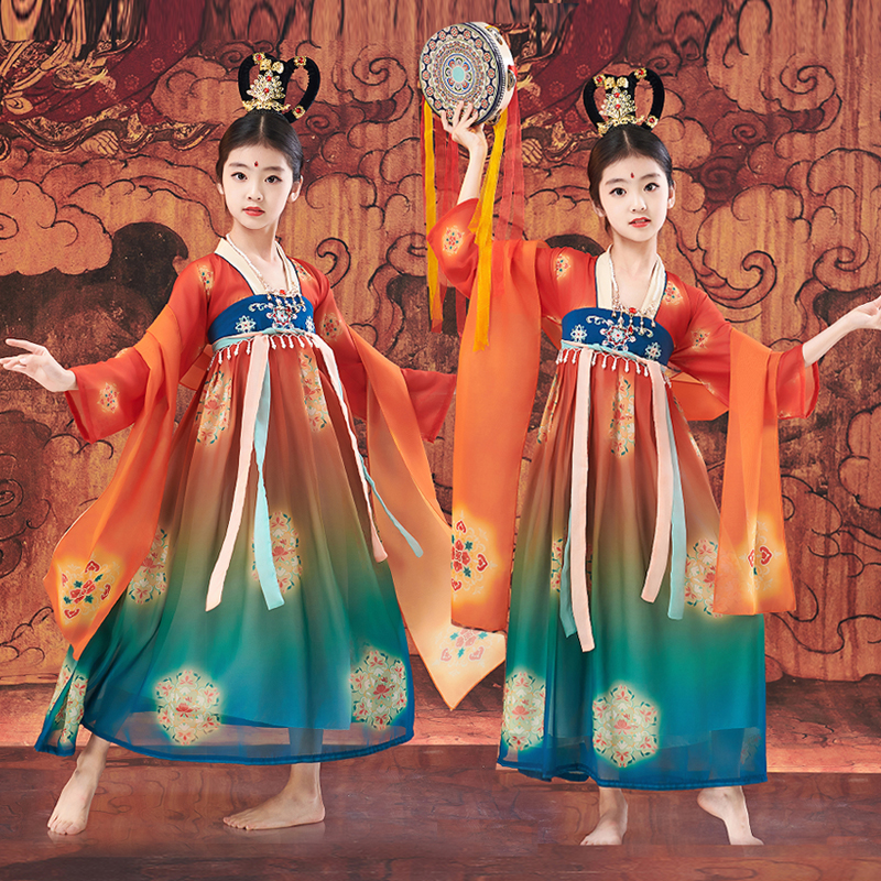 女童汉服敦煌飞天异域儿童超仙古装舞蹈演出中国风唐装连衣裙