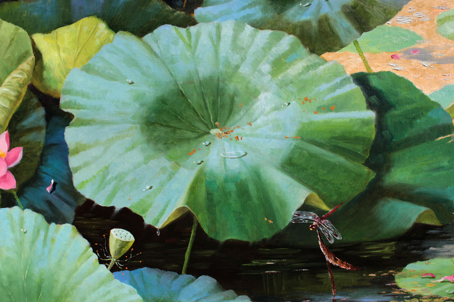 朝鲜名家 朴成龙《荷池》油画力作【白头山出品】