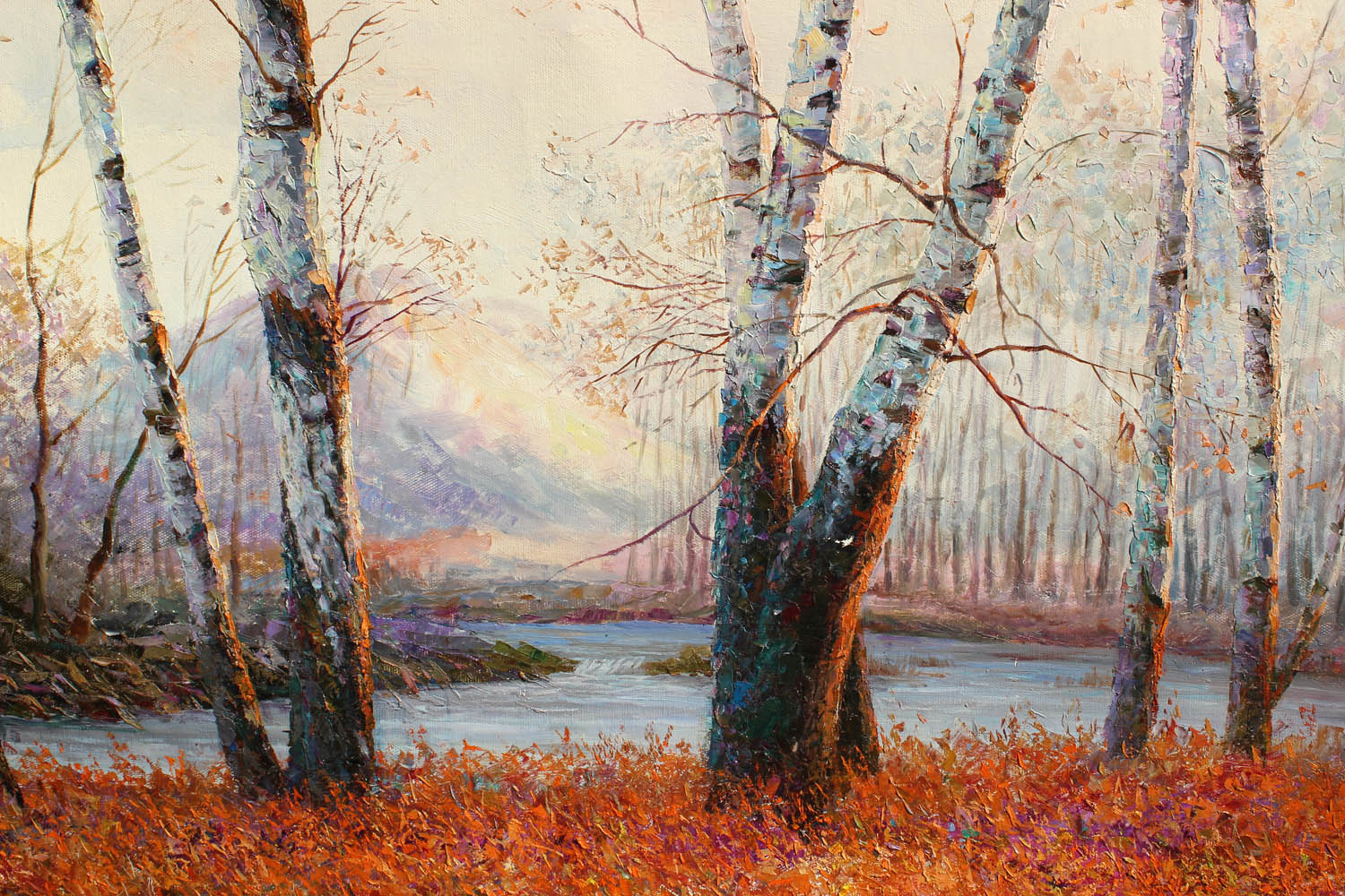 郑秀容《白桦林》油画力作朝鲜名家【白头山出品】