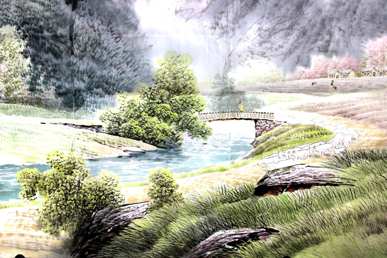 【白头山出品】巨幅朝鲜名家赵青根《故乡的春天》国画 海外直供