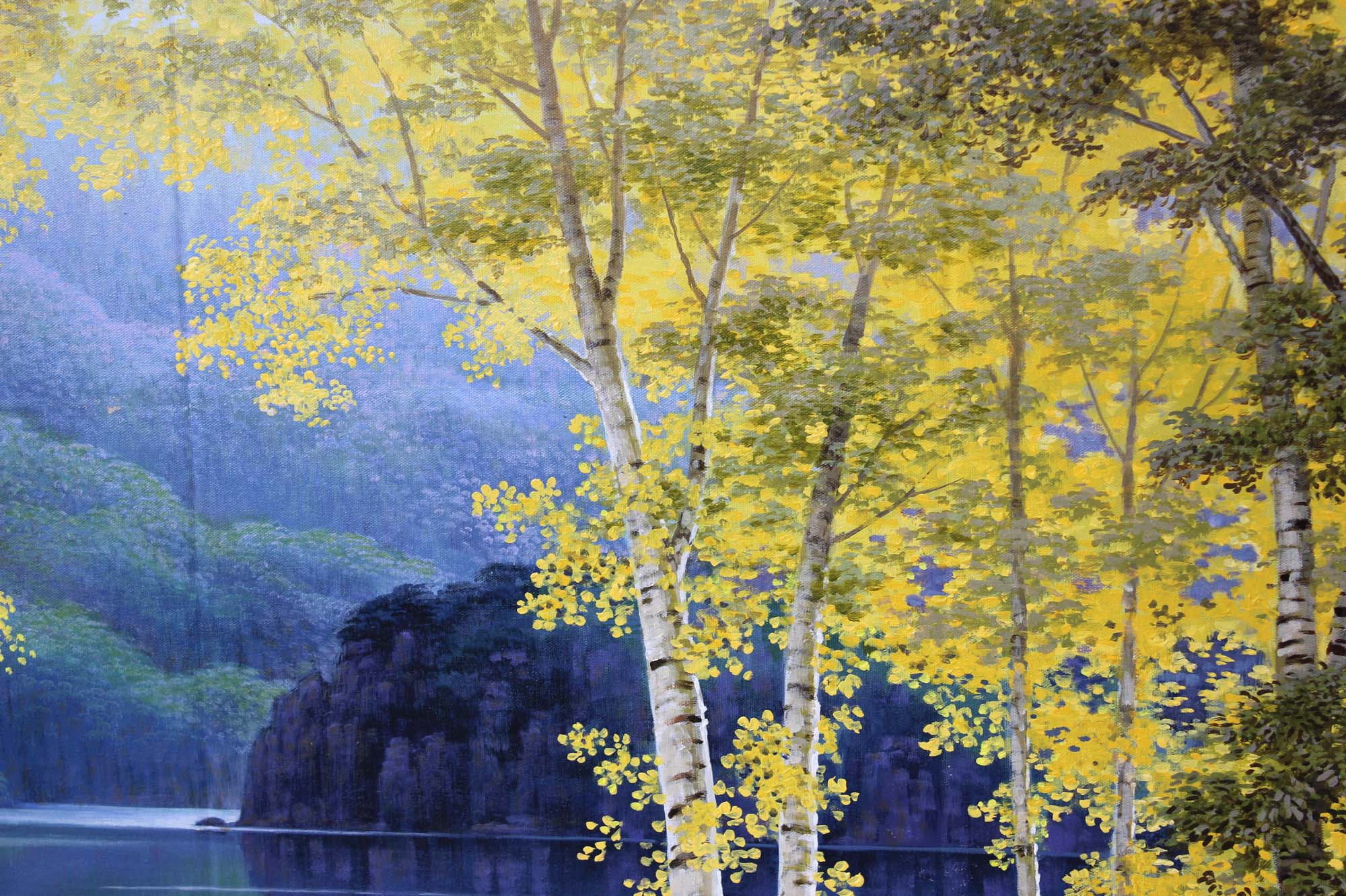 朝鲜名家 申革 《白桦风景》一级画家 风景丙烯画 白头山出品