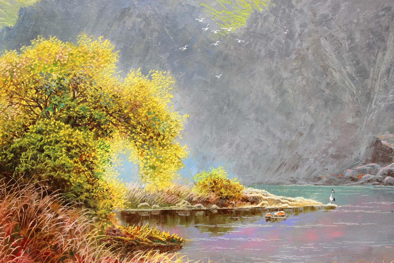 金贤秀《湖边的秋天》朝鲜名家油画力作【白头山出品】