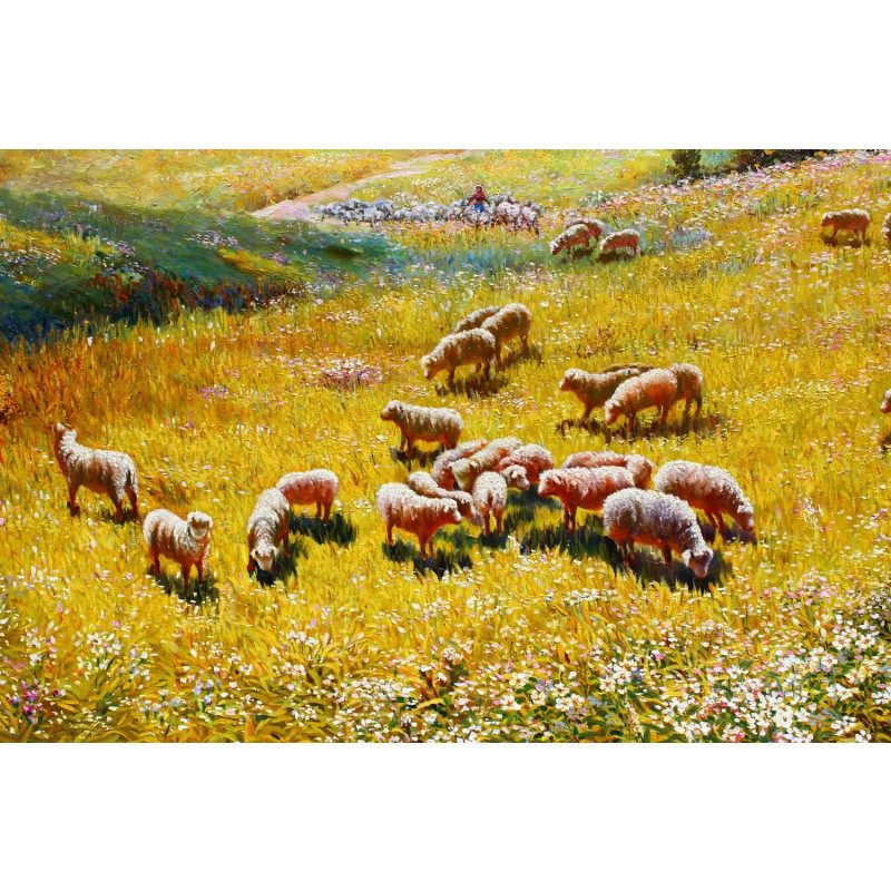 (朝鲜)金有珍《羊群》平壤市创作社 油画力作【白头山出品】0036