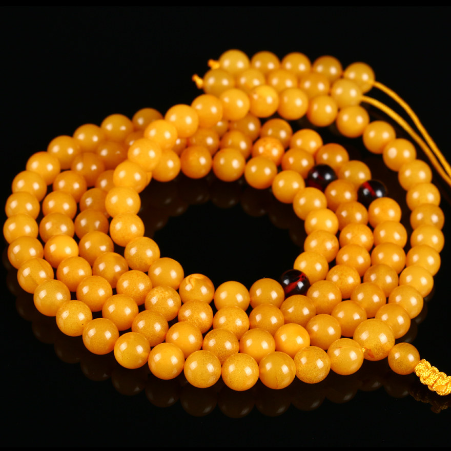 25克6.5mm 精美色黄 鸡油黄琥珀108颗佛珠项链 小巧佳品