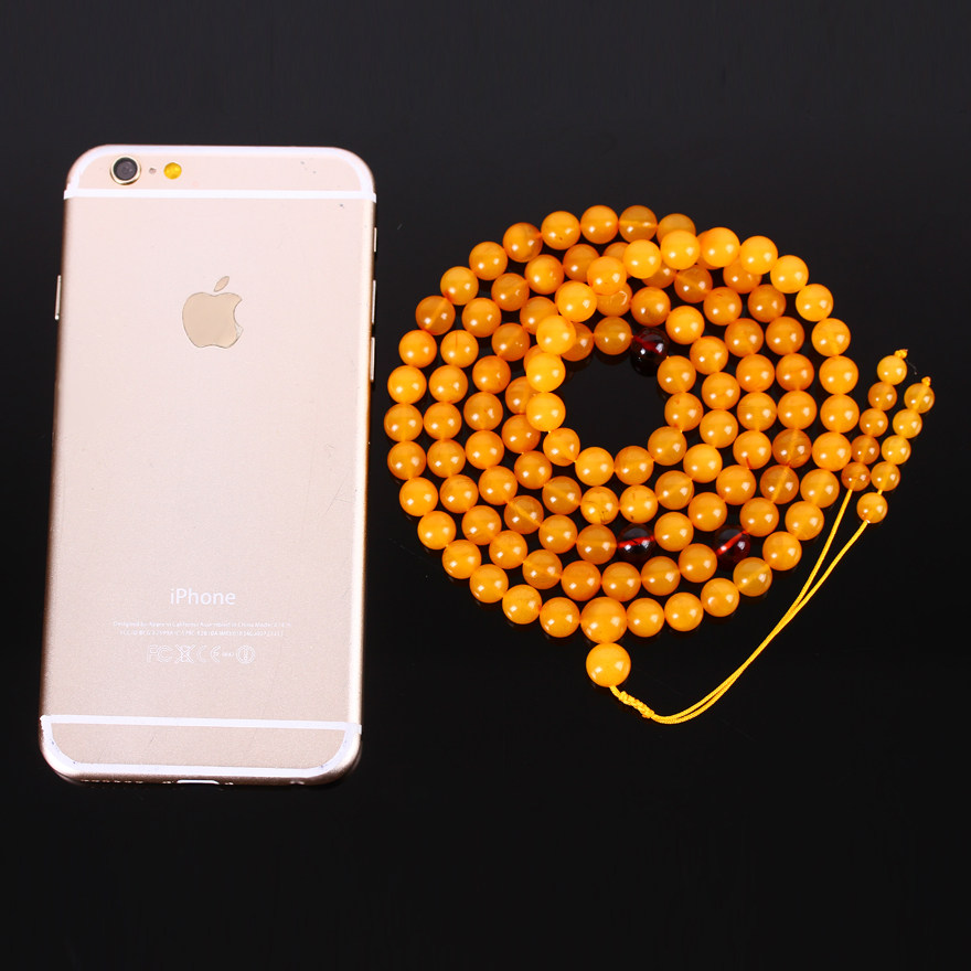 3mm 鸡油黄琥珀108颗佛珠手链项链 黄亮色泽 油亮色美