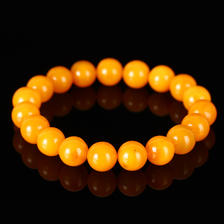14克 10.2mm 稀有蜜糖色鸡油黄琥珀圆珠手链 精致小巧款