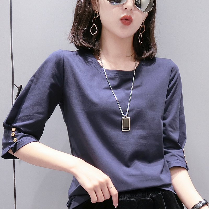 纯棉七分袖t恤女宽松