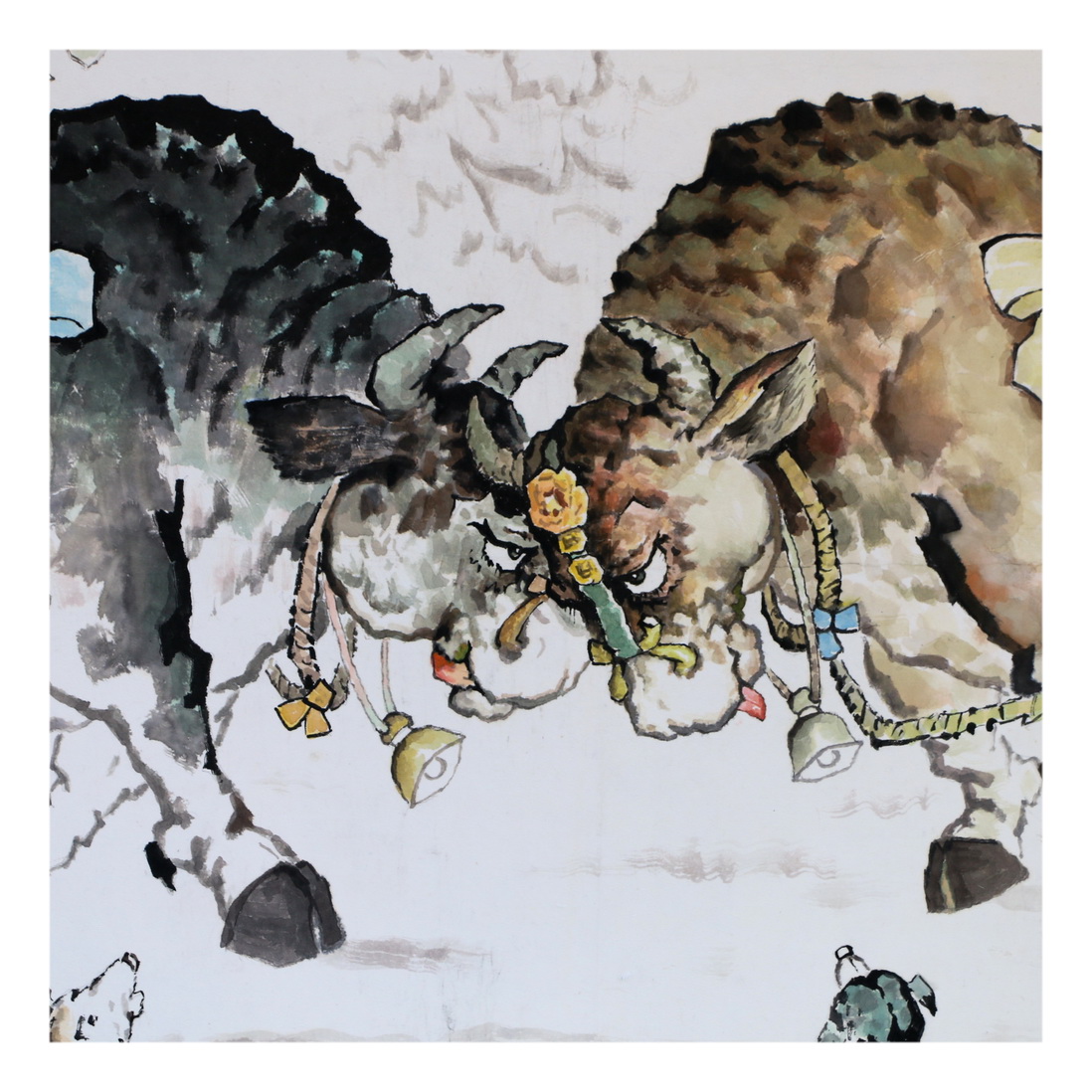 (朝鲜)巨副2.4米 功勋艺术家 金炳男《斗牛节》中央美术创作社