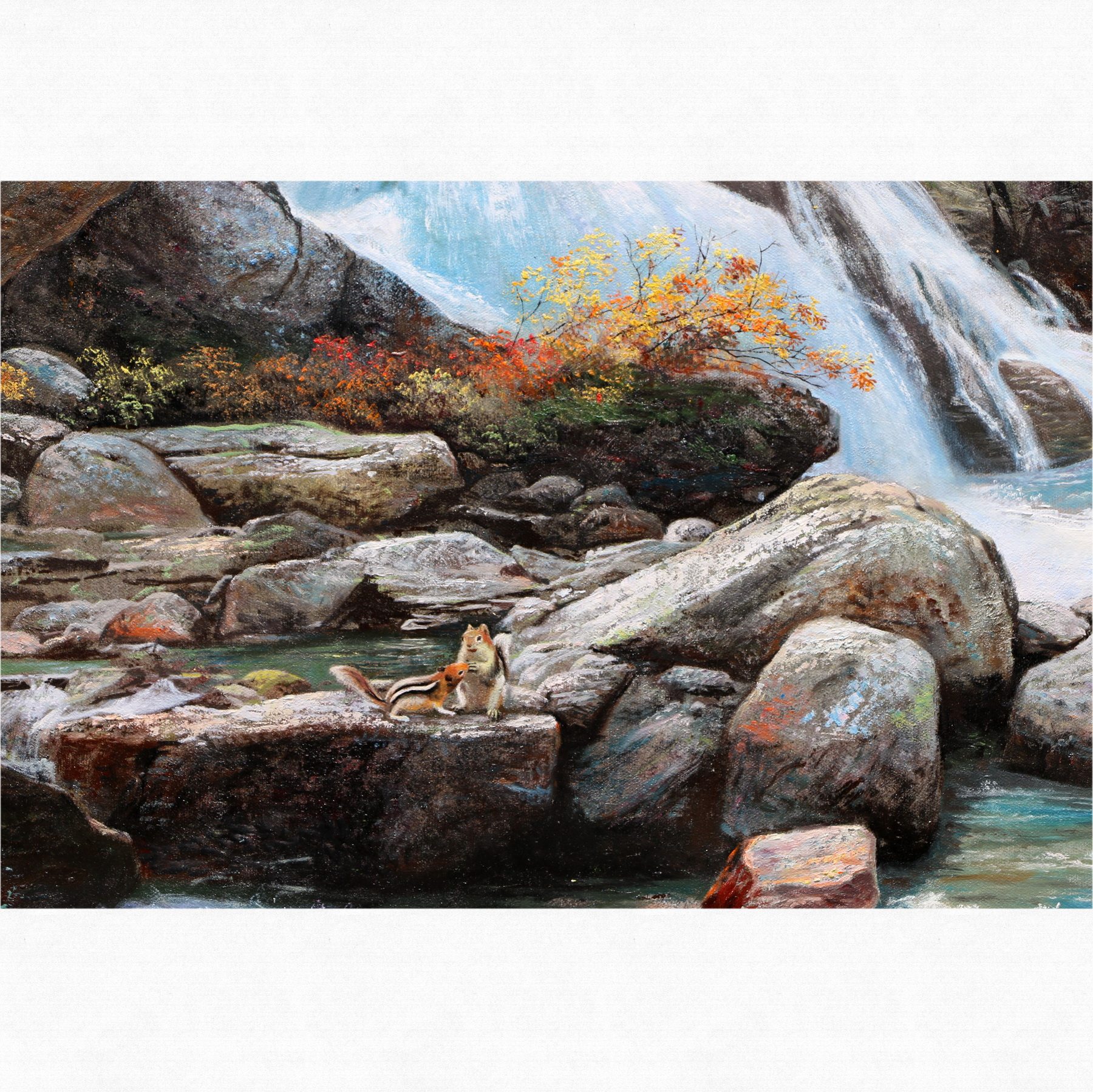 (朝鲜)功勋艺术家 孙泰石《石潭瀑布》万寿台创作社 大卫画廊