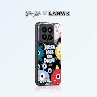 LANWK适用于小米14pro新款手机壳红米k60高级感超薄14ultra玻璃13防摔k70pro小怪兽乐园卡通镜头全包保护套pr