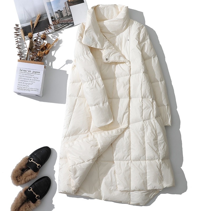 2020年冬新款白鸭绒羽绒服女中长款韩版修身加厚保暖羽绒外套