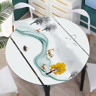 皮革桌布防水防烫圆形折叠桌桌垫椭圆形餐桌布加厚硅胶台布不透明