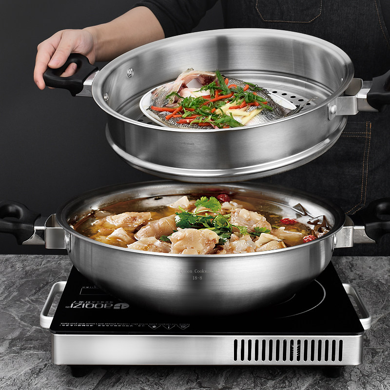 新316安利皇后锅同款锅具金锅猪蹄无水火锅304不锈钢中式炒锅家用