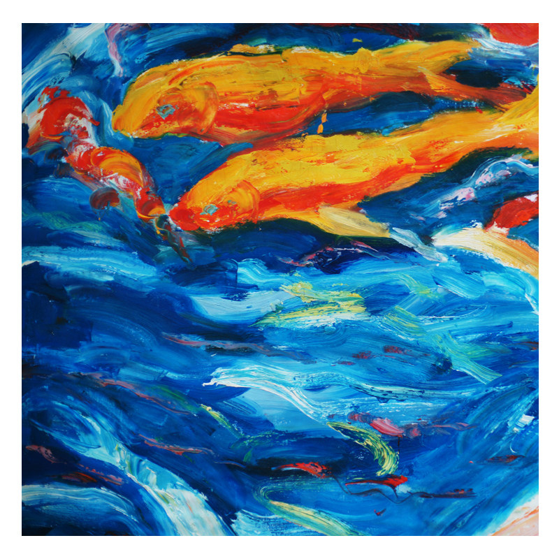 李柏林《锦鲤戏水》巨幅油画