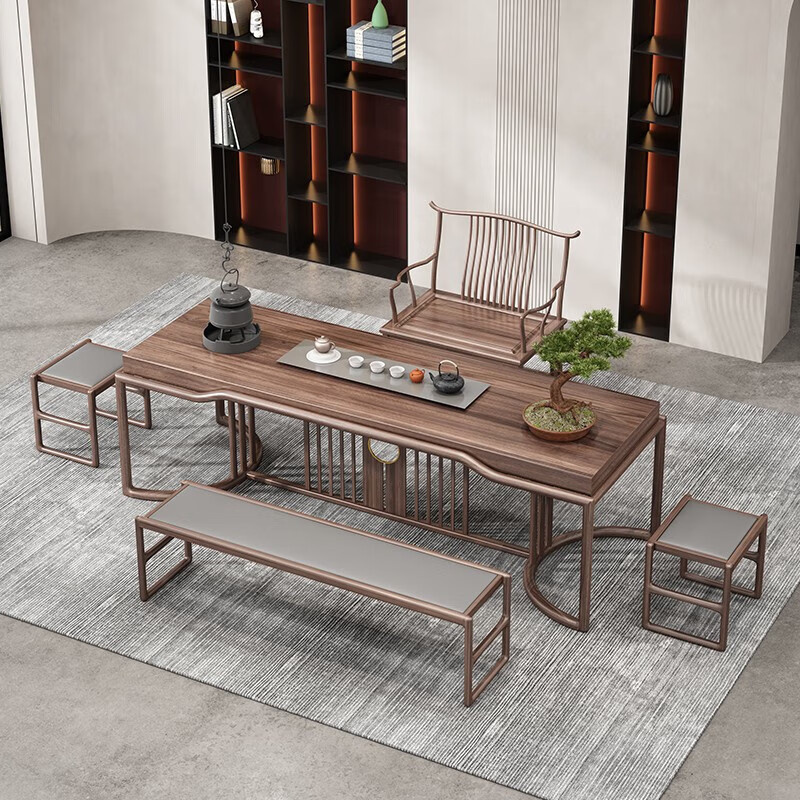 新中式茶桌椅组合禅意空间实木泡茶桌茶台茶室茶桌椅组合 1.8米