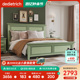 美式绿色白蜡木实木双人床主卧床1.5米1.8米木床储物简约卧室家具