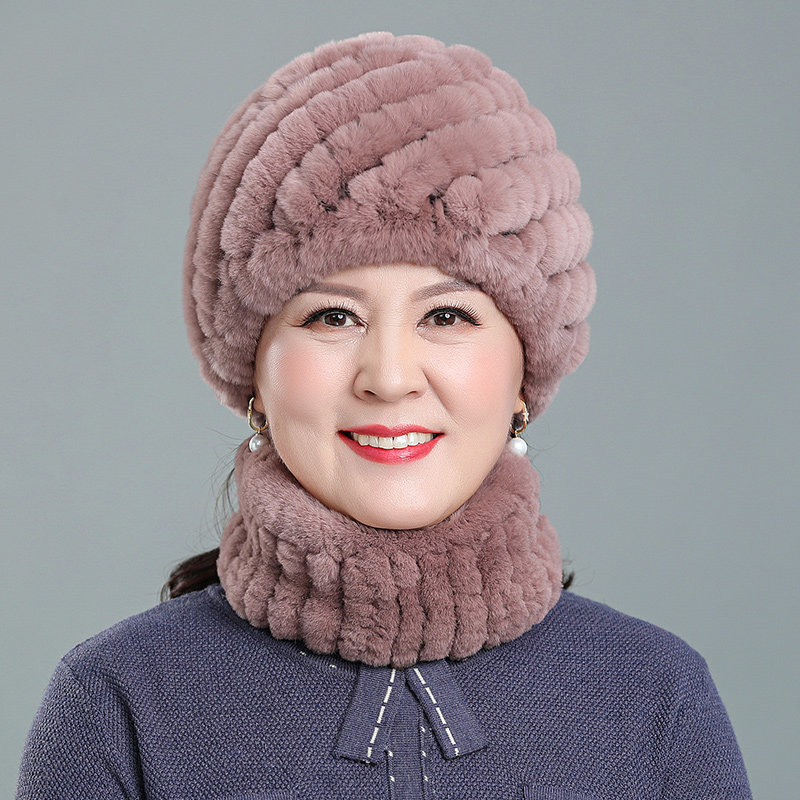 獭兔毛帽子中老年人老太太皮草妈妈帽奶奶保暖编织毛线帽女秋冬季