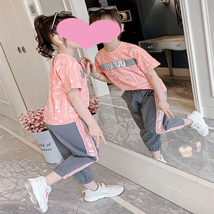 女童夏装套装2024儿童夏季运动大童装女孩韩版洋气时髦网红潮亲子