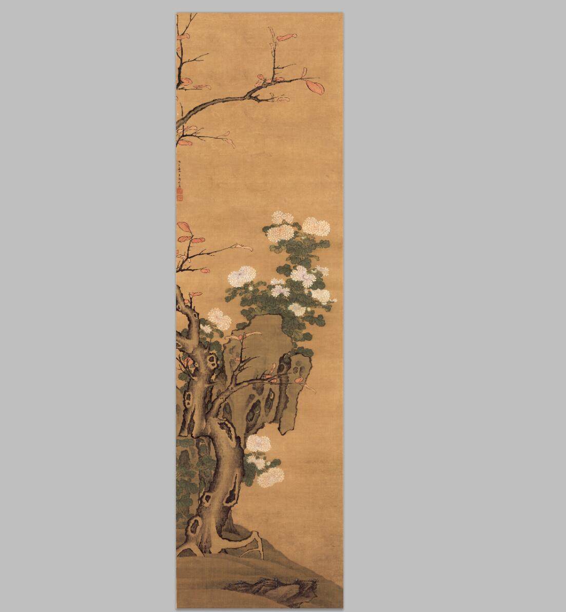 明 陆逵 设色菊花绢本宣纸国画名家字画心芯高清微喷打印复制印刷