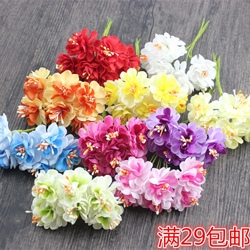 1束6朵手工花环DIY材料小梅花葵花仿真布花束手捧花装饰